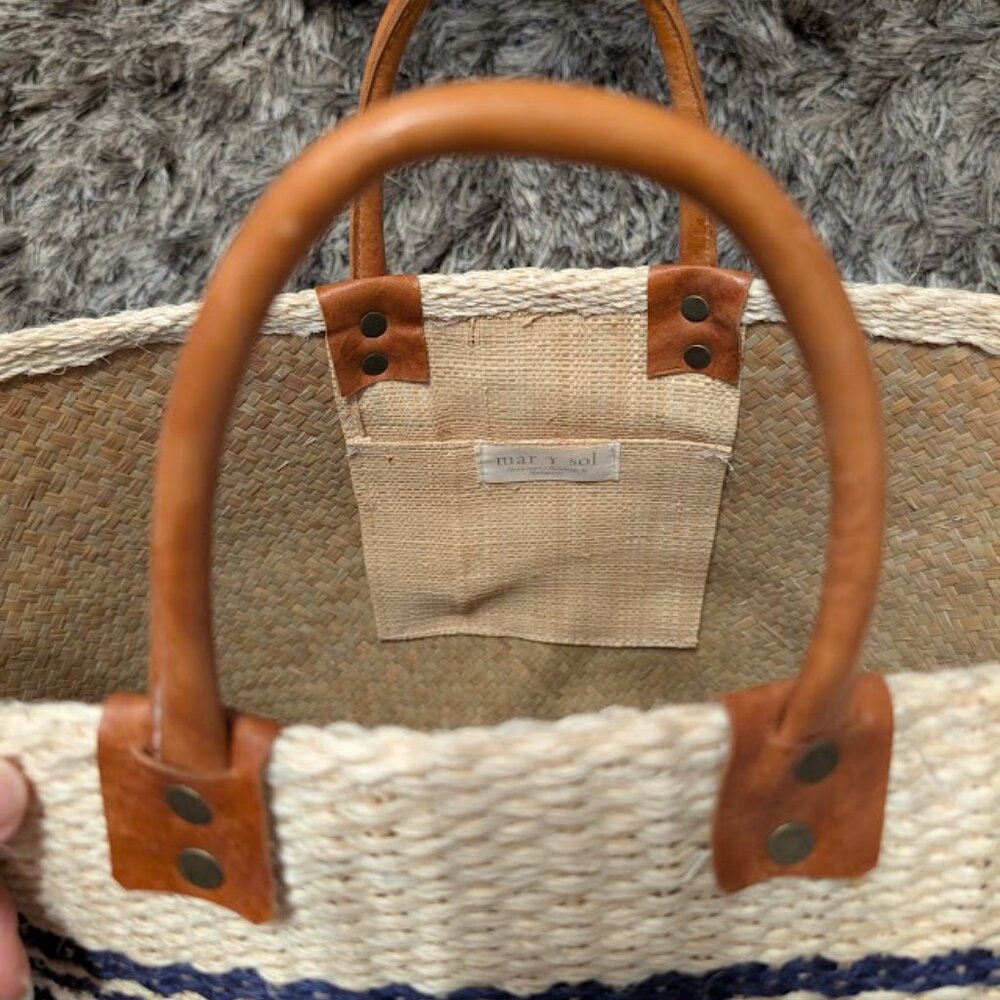 Mar Y Sol Caracas Striped Large Woven Basket Beach Tote Bag - Picture 4 of 10